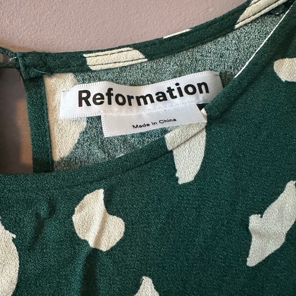 Reformation Women’s Creed Midi Dress Green White Abstract Dot Print Size 8 - Picture 11 of 12